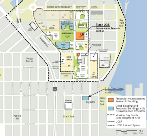 map showing location of Block 23A, where the neurosciences building will be constucted