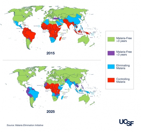 Getting to zero: These maps by the Malaria Elimination Initiative show the current state of malaria elimination worldwide, and the targeted state in 10 years