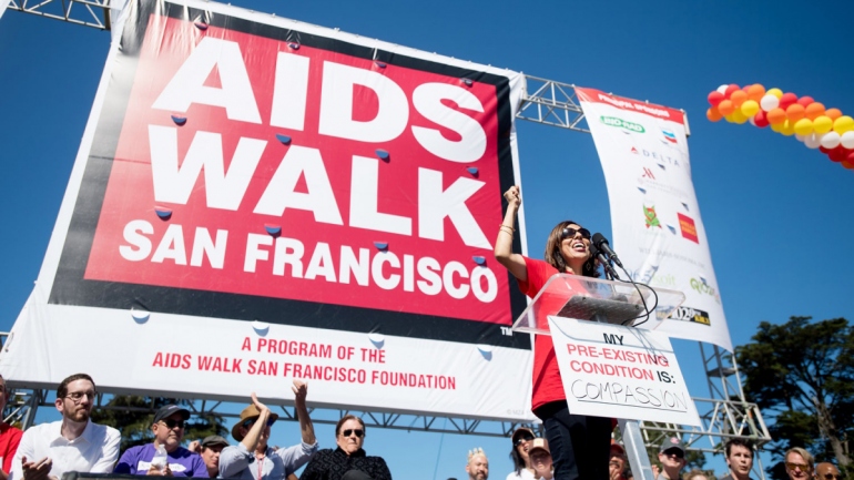 Monica Gandhi speaks during the 2017 AIDS Walk San Francisco event