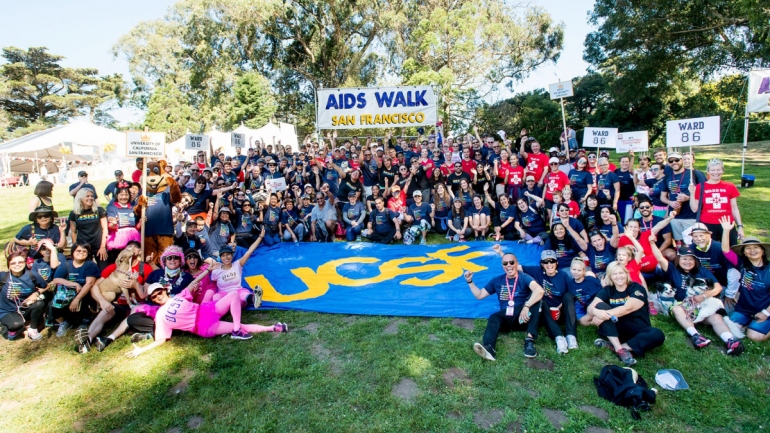 UCSF participants in the 2017 AIDS Walk San Francisco pose for a group photo