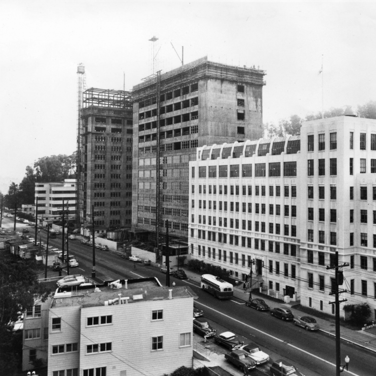 vintage photo of exterior of Moffitt Hospital construction