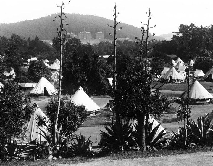 historic photo of tents in Golden Gate Park after 1906 earthquake