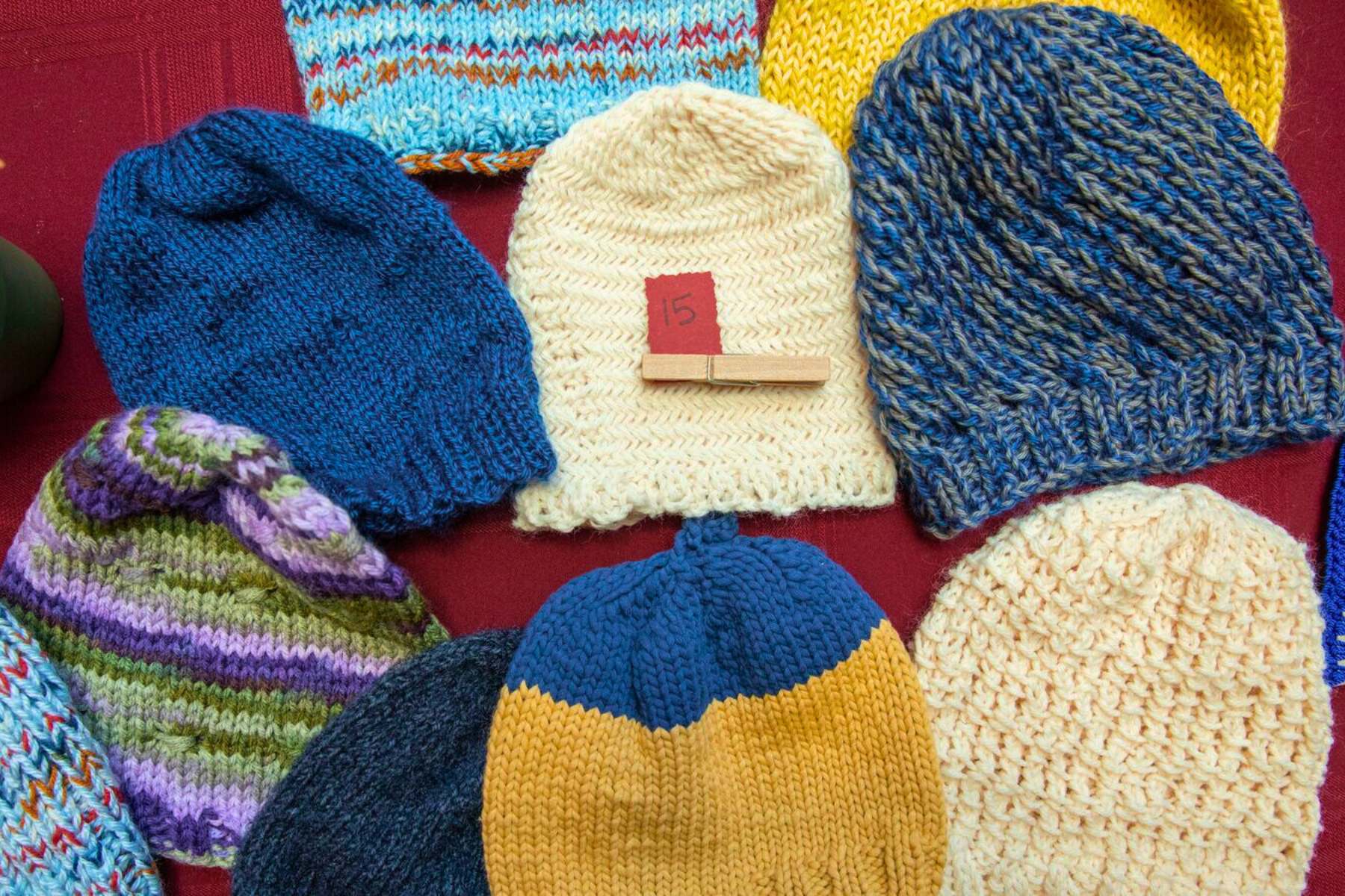 Cindy  sells her knitted hats and jewelry