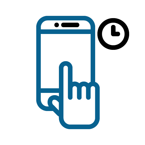 A graphic icon of a hand using a phone, and a small clock representative of screen time.