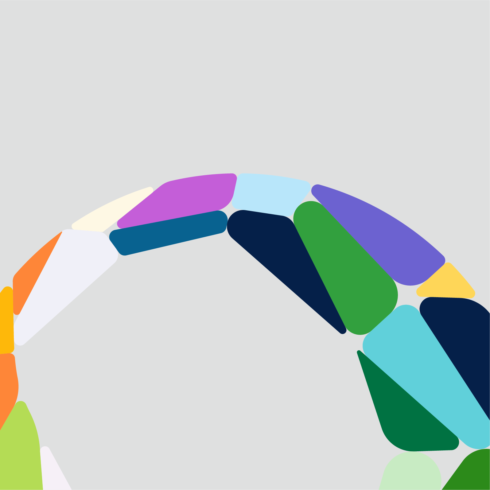 A colorful graphic of an arch made of mutliecolored sections.