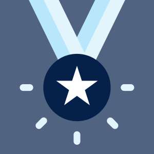 graphic of blue shiny medal.