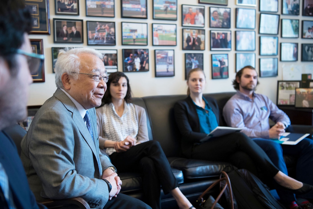 Keith Yamamoto, PhD, vice chancellor for Science Policy and Strategy, speaks in the office of Rep. Peter King of New York, who founded the House NIH Caucus.
