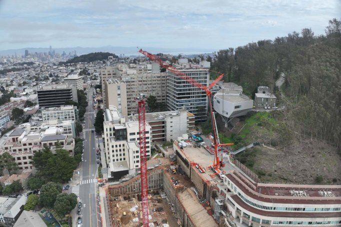 Aerial view of construction site.