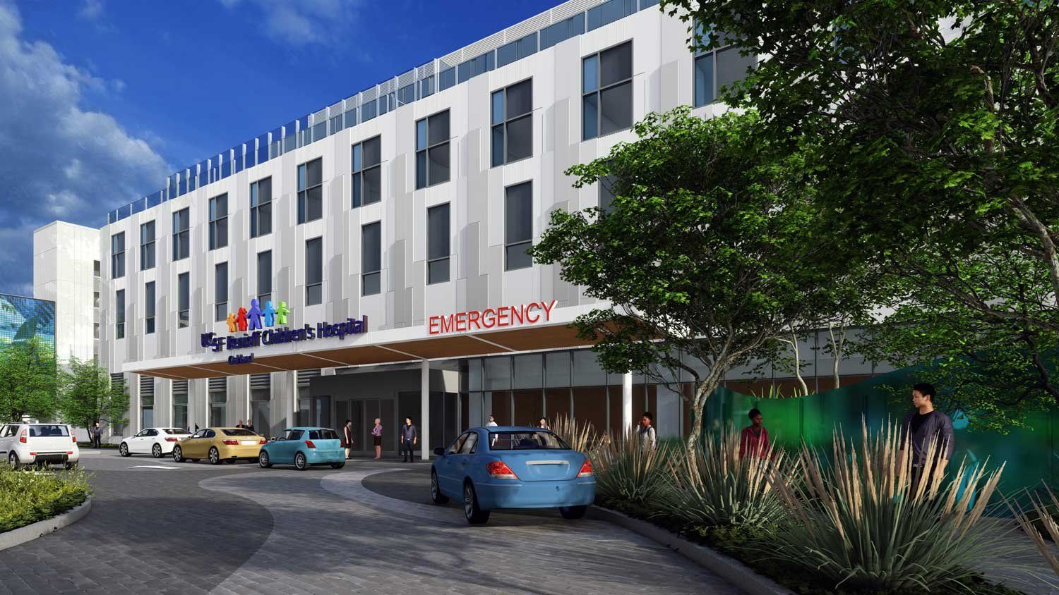 A rendering of the new, updated emergency room entrance at UCSF Benioff Children's Hospitals.