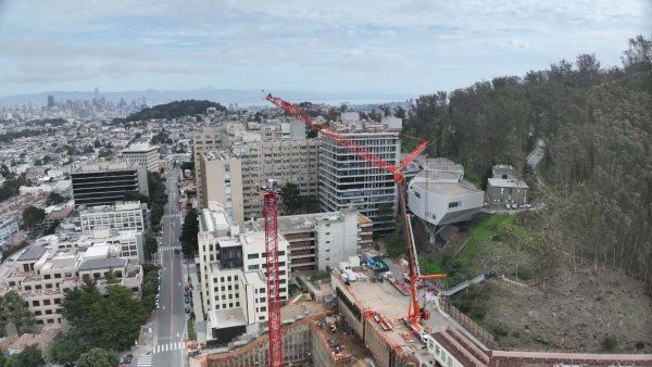 Aerial view of construction site.