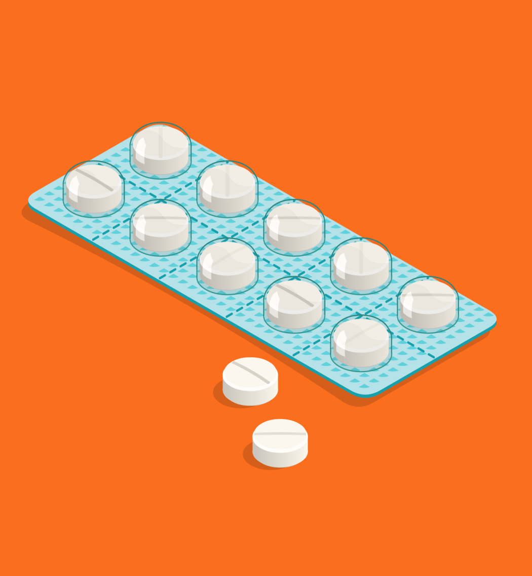 A graphic illustration of a packet of pills within plastic bubbles.